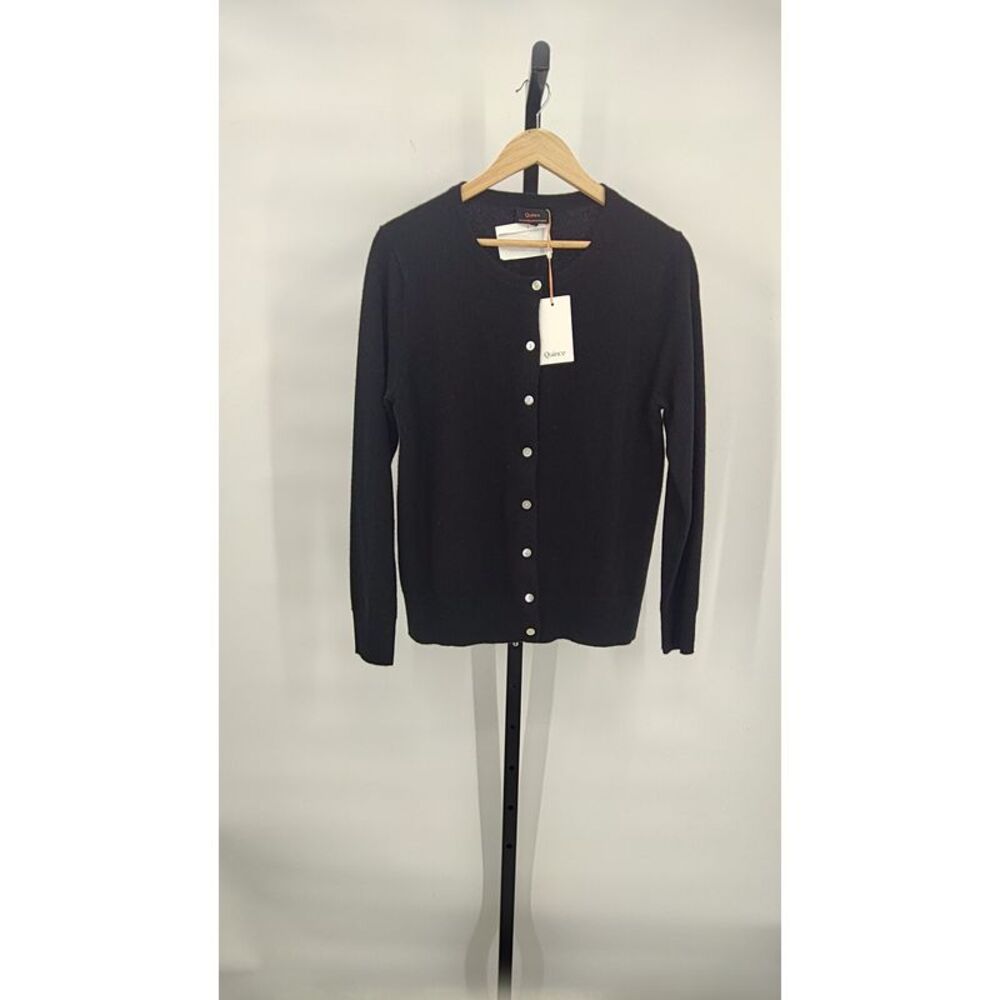 Quince Womens Mongolian Cashmere Cardigan Sweater Black Sleeved Top M